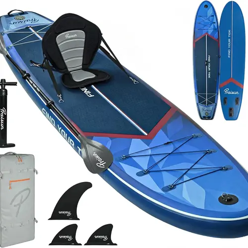 PRAISUN 12’x35” Extra Wide Inflatable Paddle Board, 3-Fin SUP with Seat & Full Kit, 450lbs Capacity for Adults, Ideal for Fishing & Yoga