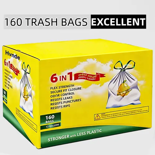 13 Gal Boxed Disposable Trashbags, Easy pull design,Non-Tear Puncture-Resistant Kitchen Drawstring Garbage Bags , Durable Easy-to-Use Drawstrings,xy