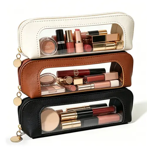 Portable Lightweight Makeup Brush Bag & Cosmetic Bag - Multi-Functional Zipper Pouch, （Makeup bag size: 7.68in * 2.36in * 1.97in）Beauty Organizer, Makeup Brush Cleaner, Clutter-Free Storage for Travel & Stationery, Essential Makeup Bag for Girls