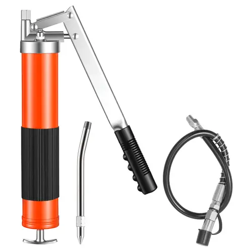 VEVOR Heavy Duty Grease Gun, 10000 PSI High Pressure, 14 oz Carbon Steel Kit with Dual-Sealing System, 18" Flex Reach, Rigid Extension Pipe, Sharp Nozzle, Ergonomic Handle, Fast Cartridge Loading, Cartridge or Bulk Methods, for Automotive Use