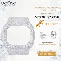 【#CMW13】UCCIYO Compatible DW5600 Watch Case, 18k Gold-Plated Iced Out Bezel with Lab-Created Moissanite, Artificial Gemstone Jewelry Accessory for Adults, Engagement-Wedding Evening Party Gift for Boyfriends