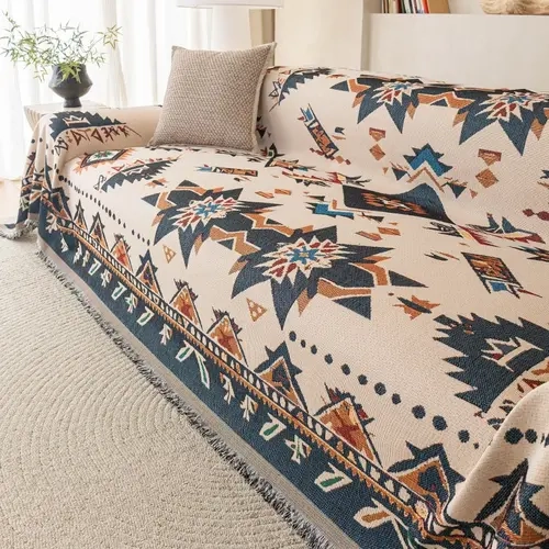 Boho Style Sofa Protector Mat, Geometric Pattern, Reusable, Fall Season, All-Purpose Dust Cover, Dustproof Couch Protector, Washable Sofa Cover, Pet-Friendly, Living Room Decor, Sofa Covers Washable, Slipcover For Sofa