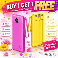 VRURC 10000mAh Portable Power Bank with 4 Built-in Cables, Battery Pack with LED Display, USB-C & Micro USB Rechargeable, Travel Charger for iPhone, Android, iPad, Tablet, Earbuds  #Summervibes