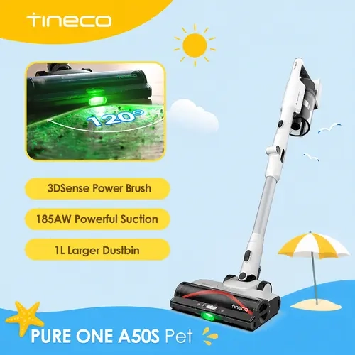 Tineco A50S Cordless Stick Vacuum Cleaner, 185W Suction,1L Larger Dustbin, 3DSense Power Brush, PureCyclone Tech, Easily Tackles Large Debris,back to school,back to school haul