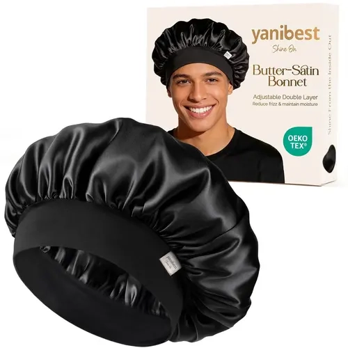 YANIBEST Double-Layer Design Satin Bonnet for Women - Flexible Heatless Overnight Styling Cap, Silk-Like Hair Tool for Hydrating, Locking Oils, Protecting Weaves (Curly Styling Sleep Cap, Gym Use)