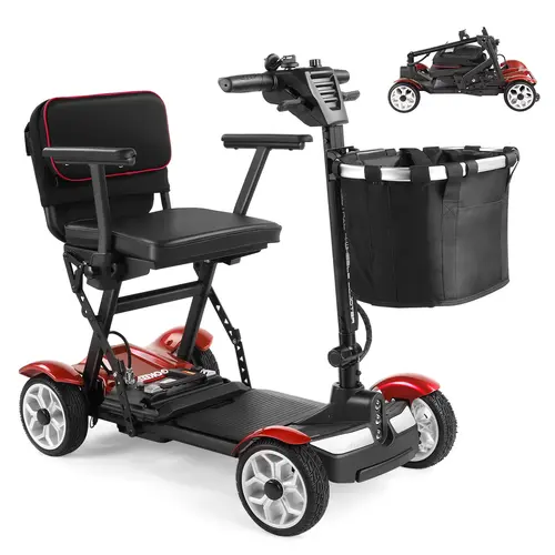 Unisex 4-Wheel Foldable Motorized Mobility Scooter - Compact Folded, Functional Carbon Steel Frame, 270W Brushless Motor, 24V 16AH Removable Battery, 35 mi Range, 300LBS Capacity, Front Storage Basket, LED Lights, Rubber Components for Seniors