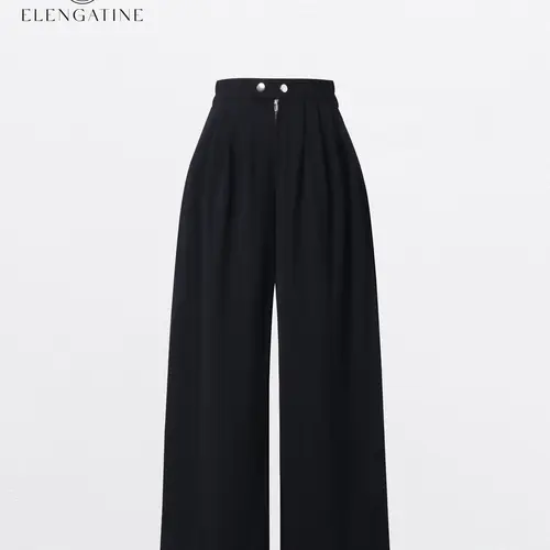 Elengatine Women's High Waist Pleated Balloon Wide Leg Pants - Y2K Inspired Baggy Knit Trousers with Zip Front Closure, Adjustable Cuffed Ankles, Machine Washable, Flexible Stretch, Soft Fabric, Relaxed Silhouette, All Season Casual Streetwear
