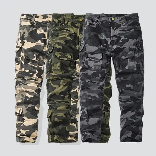 Men's 1-Pack All-Seasons Army Camo Cargo Pants - Lightweight 100% Polyester Menswear, Baggy Fit, Multiple Pockets, Comfortable Street Style Bottoms