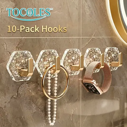 AA Self-Adhesive Hooks 10/20 Pack Hexagonal Ripple Design Heavy Duty Sticky Hooks Waterproof Rustproof for Bathroom Kitchen Keys Towels Coats Household Storage Organiser Easy Installation