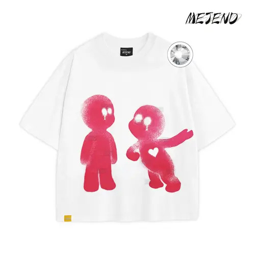 MeJend 8oz Premium Double-Face Cotton Knit Casual Streetwear Short-Sleeve Loose T-Shirt, Ultra-Soft Skin-Friendly Breathable Couples Top with Rhinestone Accents