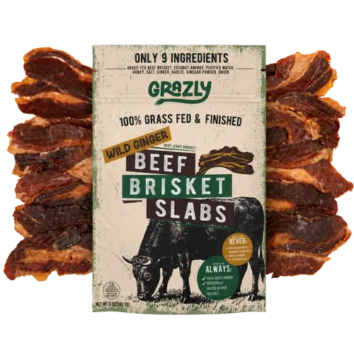 Grazly Raw Wild Ginger Beef Brisket Slabs,100% Grass-Fed & Finished,Soft Fatty Beef Snack with Natural Rendered Fat