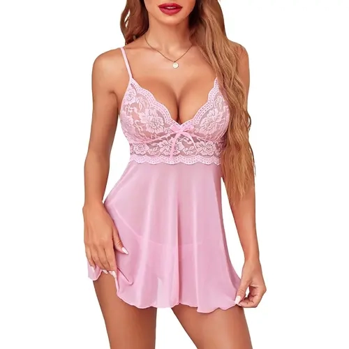 EvilEnergy Women Lingerie Lace Babydoll Strap Chemise Halter Teddy V Neck Sleepwear