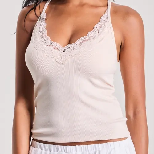 klassy Lace Strappy Racerback Top - Summer Minimalist Spaghetti Strap, Full Length Womenswear