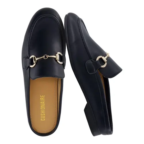 Cushionaire Yummy Slip On Mules For Women | Business Casual Loafers With Low Heel And Metal Chain Detail | Comfortable Everyday Slip On Shoes For Work And Casual Wear | Runs Small Size Up