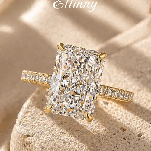 Effinny 14K Gold Plated 7.0ct Elongated Radiant Cut Tarnish-resistant Engagement Ring, CZ Fashion Luxury Promise Ring with Half Eternity Wedding Band for Party, Travel