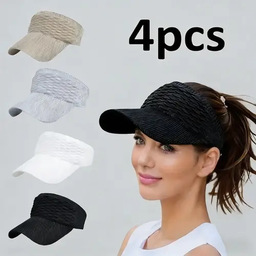 Women's 4-Piece Sporty Chic Open-Top Outdoor Hats - Open-Top Design, Stylish, UV Shielded, Comfortable Relaxed Fit, Baseball & Softball Essential for Women's Active Lifestyle