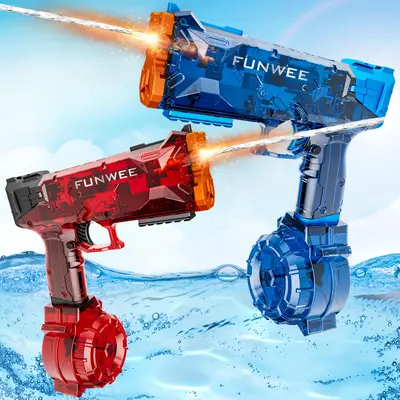 Rechargeable Electric Water Gun for Adult & Kid, Water Pistol Long Range 28-32 FT, Powerful Automatic Classic Squirt Gun Fully Auto Water Blaster Swimming Pool Outdoor Toy Game Watergun Waterblaster  summervibes Dual-Magazine Outdoor Kid Stuff