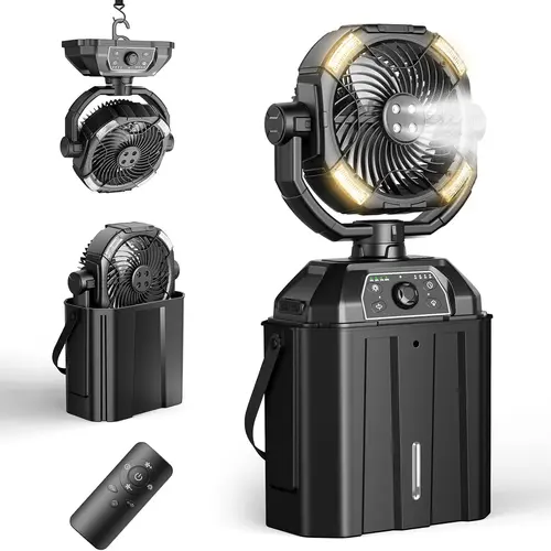 Misting Fan Portable Mist Fan for Hot Weather - 9-inch (approximately 22.9 cm) Auto-Rotating Camping Fan, with 25000 mAh USB Battery as Power Bank, Outdoor Fan with 4 Mist Coolers, 7-Liter Tank Suitable for Patio, Fishing, Yard, Beach, Golf