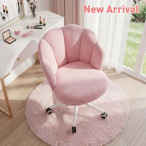 Raybee Artistic Color Velvet Vanity Chairs with Wheels, Comfy Desk Chair with Backrest, Armless Home Office Desk Chair Hight Adjustable & 360° Swivel, Makeup Task Chair for Bedroom, Study Room, Blush Pink #TikTokShopStockUp #SummerVibes #NewArrival