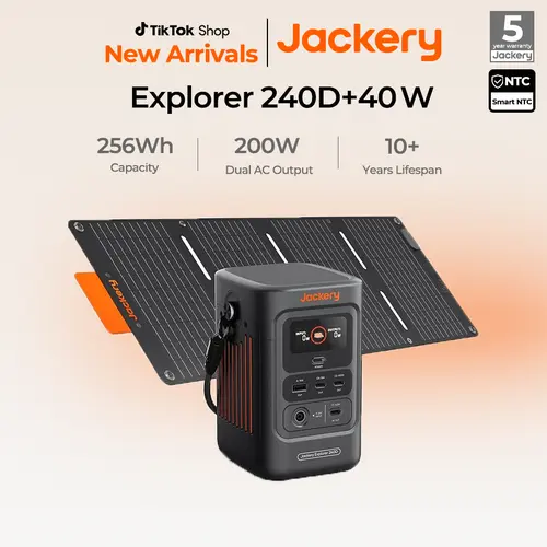 Jackery Explorer 240D Power Bank , 199Wh LiFePO4 Battery Portable Power Station,Fast Recharge, Multi-Device Charging, Emergency and Disaster Backup for Storms, Snowstorms and Power Outages,