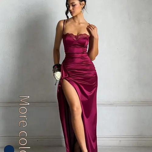 Elegant Ruffled Split Dress, Chic Floral Design, Perfect for Special Occasions, Date Nights, Parties and Formal Events