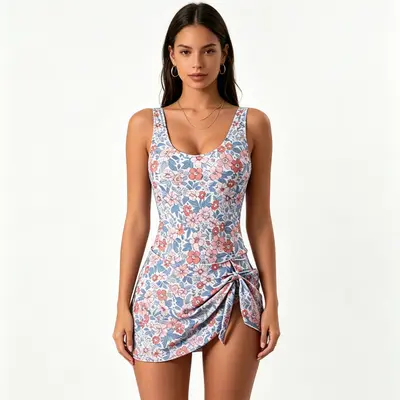 Women's Floral Print Swim Dress – Skirted One-Piece Bathing Suit with Tummy Control, Comfortable & Slimming Swimsuit for Summer
