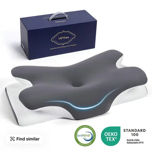 【FathersDayGift】VIPfree Pro 2.0 Ergonomic Memory Foam Cervical Pillow for Sleeping, CertiPUR-US Certified Slow Rebound Foam, Cooling Soft Neck Support for Back Pain Relief, Breathable Gray Pillowcase, Pillows For Sleeping, Bedding, Bed Accessories,summerw