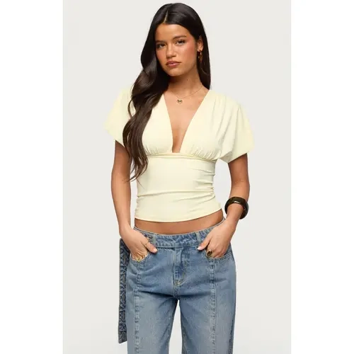 Edikted Women's Flutter Plunging V Neck Top