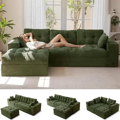 MAXYOYO 104" L Shaped Modular Sectional Sofa with Ottoman, Cloud Boneless Couch with Layered Cushion, Upholstered Sofa Flexible Module Combination for Living Room, No Assembly | Cloud Sofa | Compressed Sofa | summervibe | Living Room | deals for you