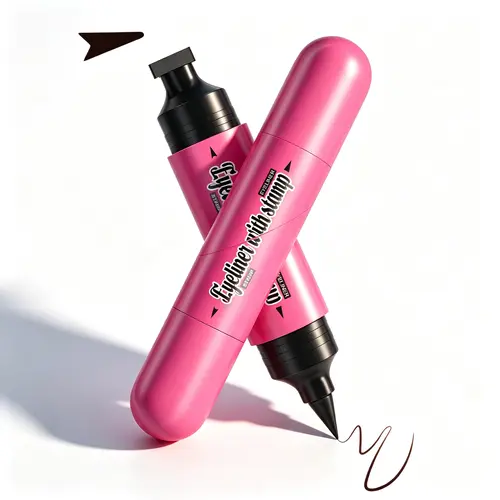 Upgraded Rotatable Winged Eyeliner Stamp Stick – 2-in-1 Double-Ended Dual-Tip Pen Format Pen-Like Cosmetic, Quick-Dry, Smudge-Proof, Smooth Fine Point Dark Liner for Beginners’ Easy Eye Makeup, Pen Format Eyeliner, Pen-Like Eyeliner