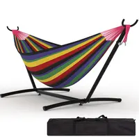 Garvee Heavy Duty Double Hammock with Steel Stand, 500lbs Weight Capacity, Portable Indoor Outdoor Hammock, Space Saving Design with Carry Bag for Patio, Garden & Yard