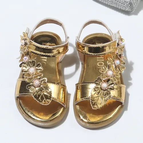 Comfortable Summer Sandals for Girls, Beaded Sandals, Flower Sandals, Floral Pattern Sandals, Casual Floral Design, PU Leather Upper, Rubber Sole, Perfect Gift Choice, All Seasons Wear