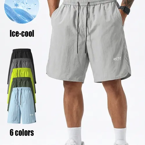Men's Loose-Fit Nylon Ice Silk Breathable Athletic Shorts - Elastic Waist, High Stretch, Drawstring, Adjustable Strap, Pockets, Quick-Drying, Digital Print Outdoor Workout Shorts for Summer Running, Daily Use