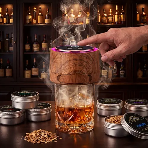 VASAIKO Rechargeable Electric Whiskey Smoker Kit - Built-in Lighter, No Butane Needed, 6 Wood Chips - Bar & Wine Utensil for Bourbon Drinks, Gift for Men