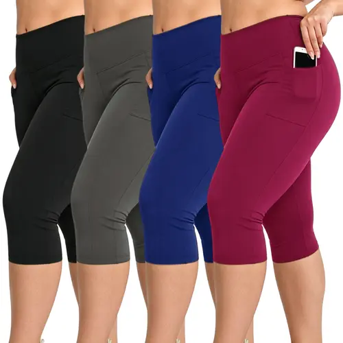 4-pack women’s high-waisted plus-size capri pants—casual and comfortable, soft and breathable, highly elastic stretch waistband, butt-lifting design, athletic fitness leggings summerwins