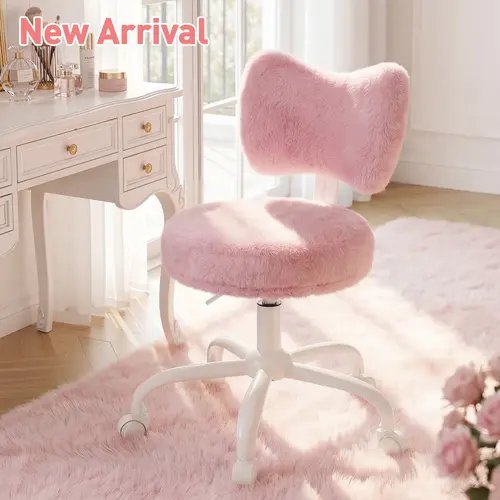 Raybee Fluffy Bow Chairs Vanity Chair with Wheels Pink Desk Chair with Cute Bow Backrest Fluffy Faux Rabbit Fur Small Office Chair for Vanity, Make-up Room, Bedroom, Dorm, Small Space, Height Adjustable, Pink, Color, Girls Gift  #TikTokShopStockup
