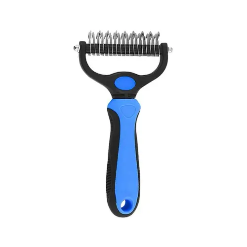 Pet Dematting Undercoat Rake Deshedding Metal Brush - Double-Sided Blades Grooming Goods, Pain-Free Mat Lift, Loose Fur Removal, Medium-Long Fur Fit, Skin-Gentle, Reduces Heavy Shedding, 17 × 10 × 3 Cm Tool for Goldendoodle