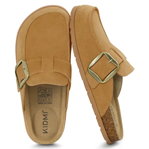 KIDMI Women's Adjustable Buckle Clogs Genuine Suede Slip On Mule Clogs - Round Toe, Soft Suede, Buckle Strap, Stylish Everyday Clogs, Cute Trending Shoes for Women, Comfortable Everyday Casual Wear