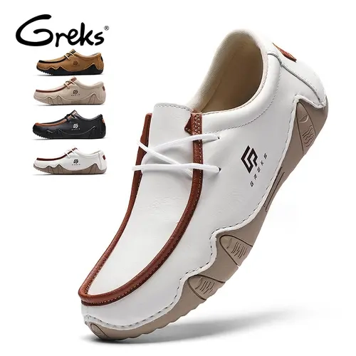 GREKS Men's Low-Top Slip-On Lace-Up Adjust Casual Shoes, All-Seasons Comfortable Soft Sole Driving & Outdoor Walking Shoes