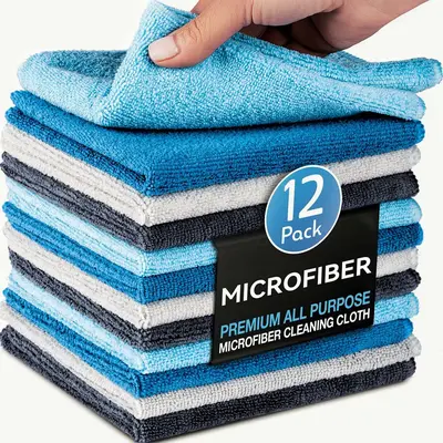 12 Pack Microfiber Cleaning Cloth, 12x12 Inch Ultra Soft Microfiber Towels, Reusable Lint-Free Cleaning Rags for Car, Kitchen, Home, Windows, Glass, Dust Polishing and Multi-Surface Cleaning