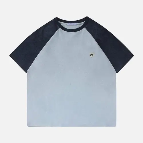 Aelfric Eden Unisex Contrast Color Block Raglan Sleeve Tee - Oversized Dropped Shoulder, Spandex Fabric, Short-Sleeve, Casual, Comfortable Everyday Retro Sporty Streetwear Top