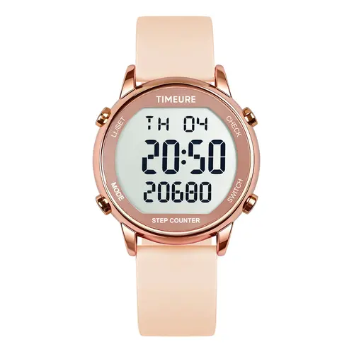 TIMEURE Women's Fitness Large Metal Portable Digital Wrist Watch - Waterproof Silicone Strap, Digital Display, Step Counter, Distance Tracker, No App Required, Ideal for Daily Use & Travel