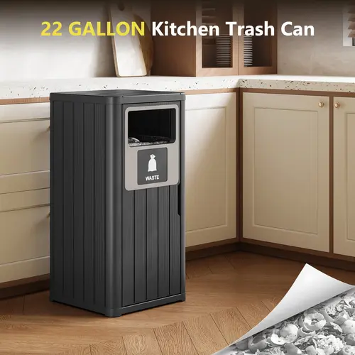 BIFANUO 22-Gallon Weatherproof Heavy-Duty Plastic Outdoor Trash Can, Compact Weather-Resistant Resin Indoor/Outdoor Bin, Easy to Clean & Assemble, Ideal for Patios & Kitchens (Black)