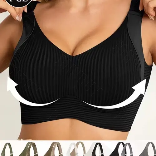 Women's 6-Pack Seamless V-Neck Racerback Polyamide Push Up Bras - Wireless, Adjustable, Removable Light Support Pads, Modest Back Smoothing, 3/4 Coverage, Lightweight, Smooth Under Tees for Yoga & Daily Wear (Japanese Bras for Women Undergarment Pack)