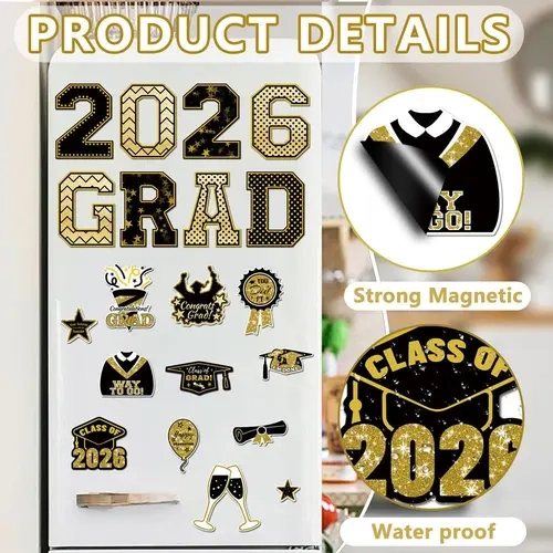 2026 Winter Graduation Magnetic Car Exterior Stickers for Cars - Firm Metal Hold, Waterproof, 8 Word & Number Designs, 2026 Class Phrases, Cruise Ship Door Magnets, Decorative Fridge Magnets, Graduation Party Decor