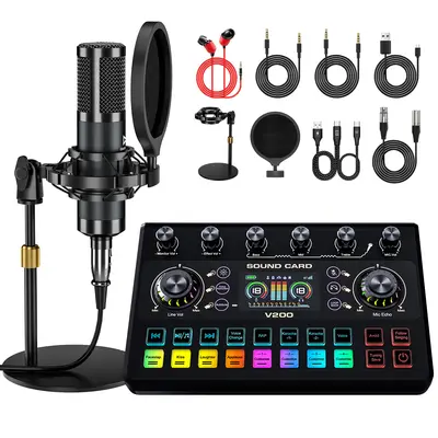 Ideanthro V200-P15 Professional Live Streaming Sound Card | Multi-Platform Audio Mixer with 5 Voice Modes, 10+ Sound Effects, Independent EQ & Noise Reduction