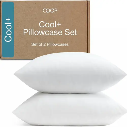 Coop Home Goods Cool+ 2-Pack Pillowcase Set - Cool+ Fabric, Breathable Cooling Sleep Bedding, Solid Queen/King, Silky-Soft, Wrinkle-Resistant, Quick-Drying, Shrink-Resistant, Machine-Washable White/Dove Grey Bed Accessories