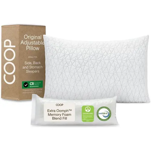 COOP Sleep Goods Original Adjustable Memory Foam Pillow - Classic, Crescent & Cut-Out Shapes, Cross-Cut Memory Foam Cushioning & Microfiber Blend, Queen/King Sizes, Washable Cover for Side/Back Sleepers