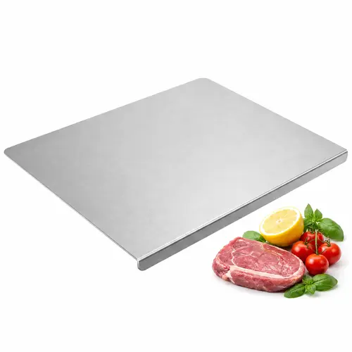 NULAS Engraved Large Stainless Steel Chopping Board (15.7 x 19.69 inches) - L-edge Stability, Heavy-Duty Manual Engraving, Ledge Lock, Dishwasher Safe, Easy Clean, Dough Knead Ready, Modern Cutting Board for Meat Prep, Ideal Holiday Gift for Home Cooks