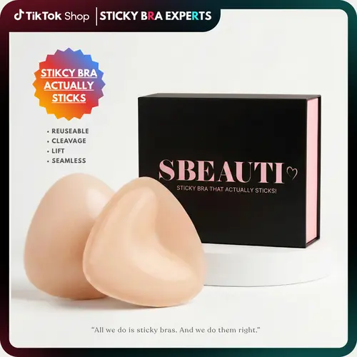 Women's Reusable Sticky Bra Inserts - Seamless Adhesive Pads, Adhesive Bra Cup, Wireless, Push Up, Invisible, Derm-Tested Safe, Sweatproof Silicone Gel, Light Cotton Fabric, Padding, for Plunging Neckline Bikinis, Hand Washable